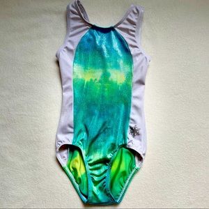 Blue/ yellow sparkle ombré GK snowflake collection leotard